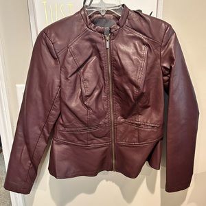 Covington Boutique Merlot Red Pleather Peplum Jacket. Sz. S. NWOT.